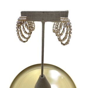 Nadri Crystal Multi 4 Hoop Statement Earrings Gold Tone Cascading